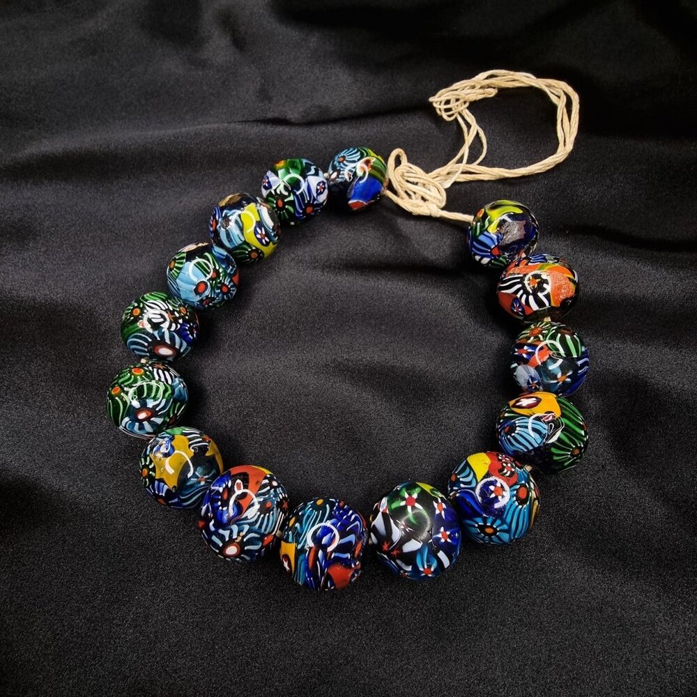 Rare Find Vintage Large Venetian Millefiori Glass Bead Choker Necklace - Picture 1 of 7